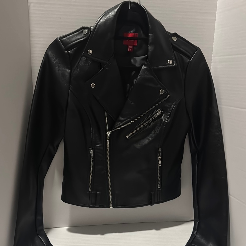 GUESS Black Faux Leather Biker Jacket
